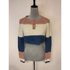 Aeropostale Womens Sweater Size XS Colorblock Open Knit Cropped Twee Schoolgirl